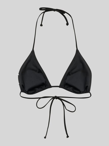 Produktfoto, Bikini-Oberteil mit Logo-Print od adidas Originals, efekt: jednolity kolor, ramiączka: wiązanie na szyi, detal miseczki: nieusztywniany, aplikacja: nadruk z logo, dekolt w serek, zapięcie: taśma do wiązania