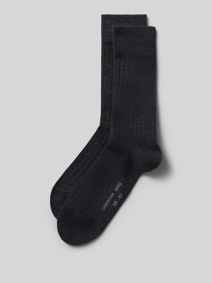 Produktfoto, Socken aus Baumwoll-Mix im 2er-Pack von Christian Berg Men, czarny kolor, prążkowana faktura, elastyczny ściągacz, nadruk z logo