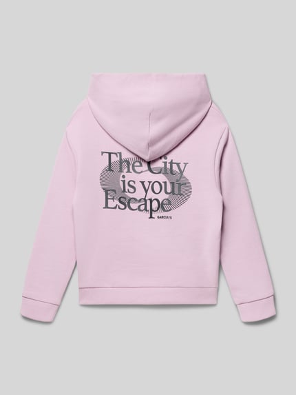 Produktfoto, Regular Fit Hoodie mit Logo-Print von Garcia, rosa Baumwolle mit Statement-Print, Kapuze, elastische Abschlüsse, Rückansicht