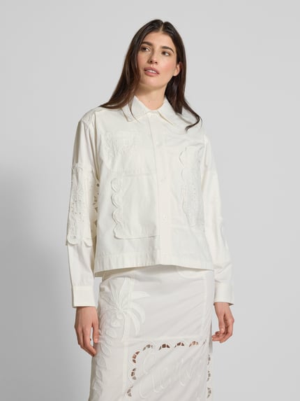 STELLA NOVA Bluzka o kroju relaxed fit z haftem angielskim model ‘Elements’ Biały 4