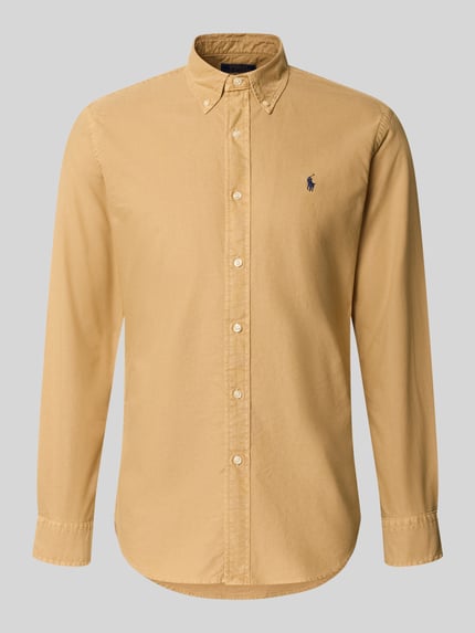 Produktfoto, Custom Fit Freizeithemd aus reiner Baumwolle von Polo Ralph Lauren in Hellbraun, glatte Textur, helle Knöpfe, neutraler Hintergrund