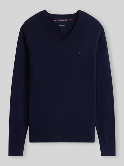Tommy Hilfiger Regular Fit Pullover aus Baumwoll-Kaschmir-Mix Marine 2