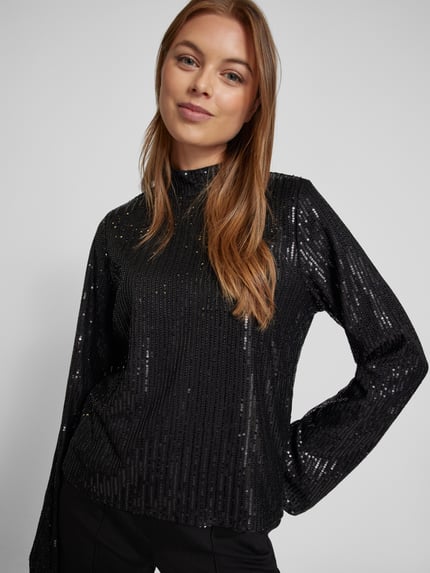 YAS Shirt met lange mouwen en opstaande kraag, model 'PALLI' Zwart - 3