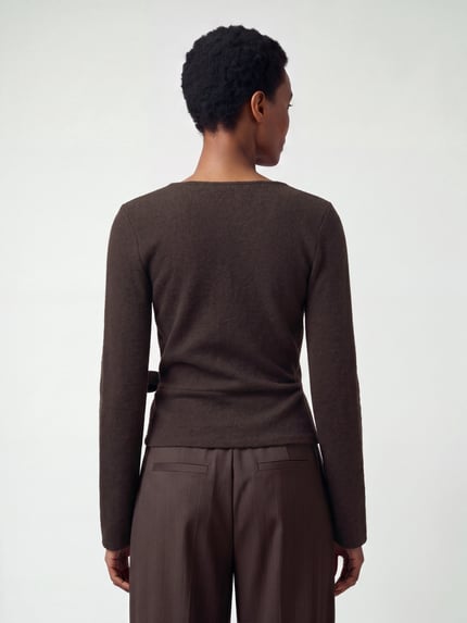 ONLY Langarmshirt mit Wickeloptik Schoko Melange 5