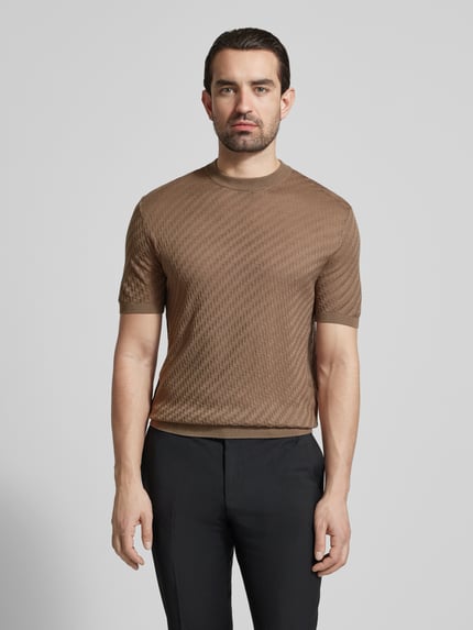 Emporio Armani Slim Fit T-Shirt mit Lyocell- und Woll-Anteil Hellbraun 4