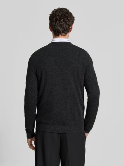 Christian Berg Men Kaschmirpullover mit gerippten Abschlüssen Anthrazit Melange 5