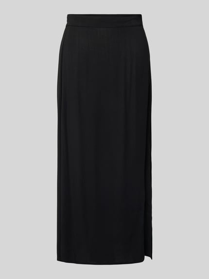 Productfoto, zwarte A-lijn Midirok uit pure viscose met elastische tailleband, model 'MARRAKECH' van ICHI, gladde textuur