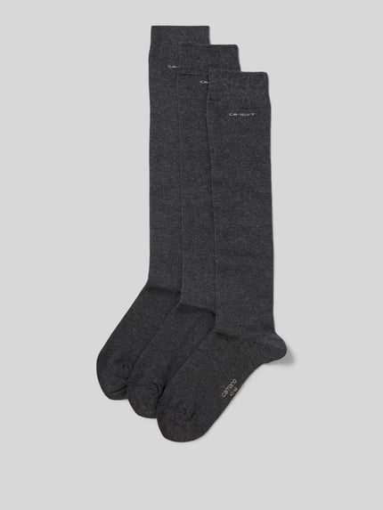 Produktfoto, Kniestrümpfe mit Label-Detail im 3er-Pack von camano aus dunkelgrauem Baumwoll-Mix mit Stretch-Anteil und körpernaher Passform.