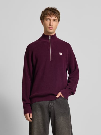 Calvin Klein Jeans Loose Fit Troyer mit gerippten Abschlüssen Bordeaux 4
