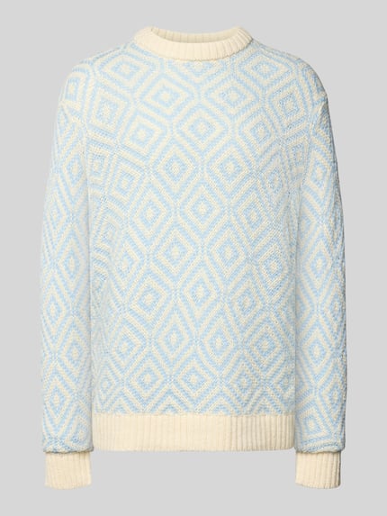 Produktfoto, Relaxed Fit Strickpullover aus Woll-Mix Modell 'REMI' von SELECTED HOMME, Optik:Allover-Muster, Rundhals, gerippte Abschlüsse, Strick, hellblaue und cremeweiße Farbtöne