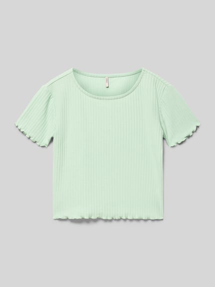 Productfoto, Regular Fit T-Shirt met viscose-aandeel model 'KONELLA' van Only, effen mintgroen, ronde hals, korte frillmouw, stretch geweven stof