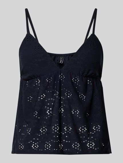 Produktfoto, Regular Fit Trägertop mit Lochmuster Modell 'SMILLA' von Only, Optik: Unifarben, V-Ausschnitt, verstellbare Spaghettiträger, glatte Textur, dunkelblau