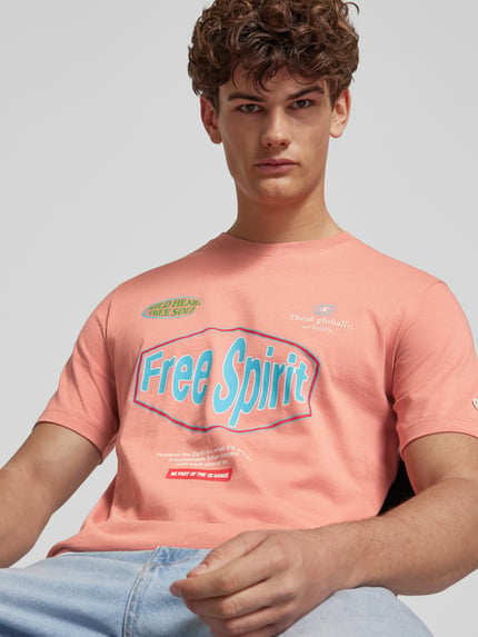 Champion T-shirt z detalami z logo Morelowy 3