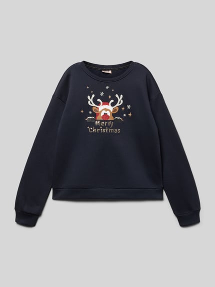 ONLY Bluza o kroju regular fit z mieszanki bawełny i wiskozy ‘YDA LIFE XMAS’ Granatowy 1
