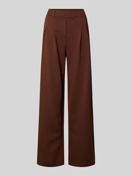 Produktfoto, Wide Fit Stoffhose aus Viskose-Mix Modell 'Miri' von OH APRIL in Braun mit Bundfalten, Gesäßtaschen, elastischer Bund, glatte Textur, Damen Stoffhose.