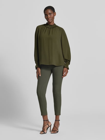 Marc Cain Bluzka o luźnym kroju z długim rękawem z golfem typu mock neck Khaki 1