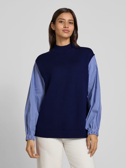 MOS MOSH Sweter z dzianiny z czystej wełny model „Juella” Granatowy 4