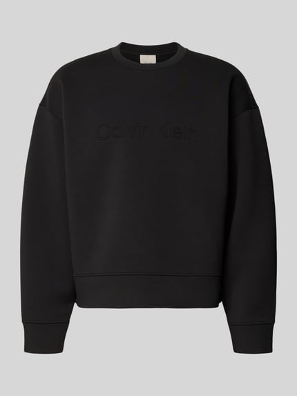 Produktfoto, Sweatshirt mit Rundhalsausschnitt und Logo von CK Calvin Klein, schwarz, Material-Mix mit Viskose-Anteil, Regular-Fit, Logo auf Brust, glatte Struktur
