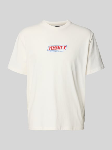 Produktfoto, Regular Fit T-shirt uit puur katoen van Tommy Jeans, look: effen kleuren, labelopschrift, ronde hals, korte mouw, jersey.