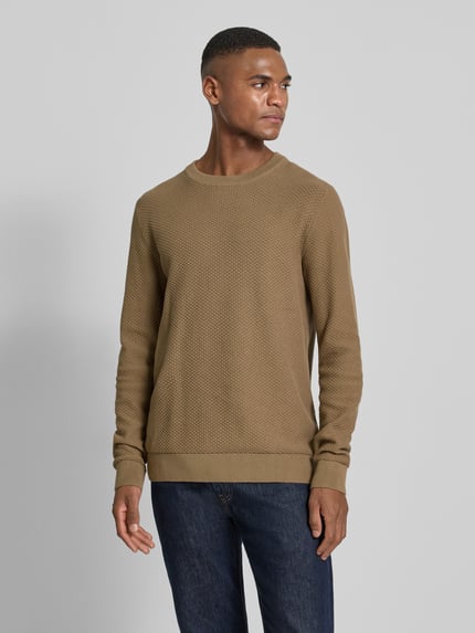 Lindbergh Gebreide pullover met structuurmotief en ronde hals Camel - 4