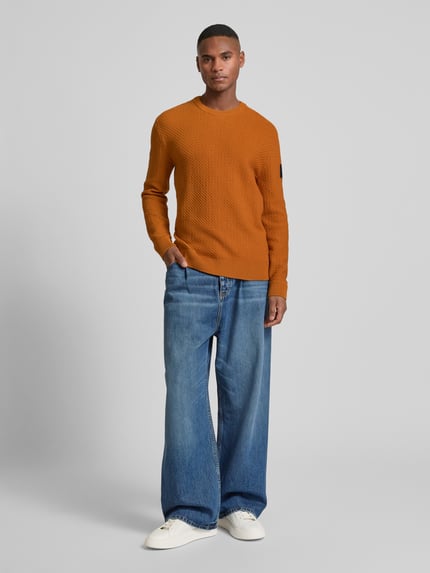 Tom Tailor Regular Fit Strickpullover aus reiner Baumwolle mit Strickmuster DUNKEL GELB 1