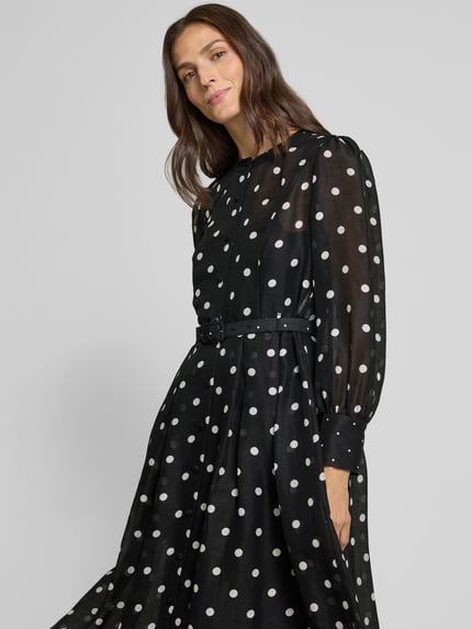 Marc Cain Midikleid aus Leinen-Seide-Mix mit Gürtel Black 3
