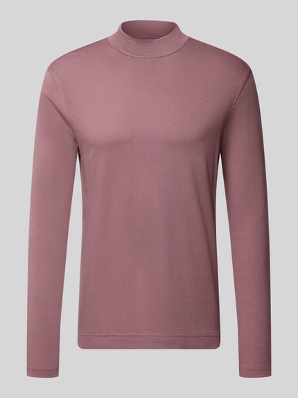 Produktfoto, Regular Fit Longsleeve aus reiner Baumwolle mit Stehkragen von Christian Berg Men, bawełna, krój regular fit, elastyczne wykończenia, długość pleców w rozmiarze M: 65 cm, kolor przygaszony róż, proste rękawy, gładka faktura.