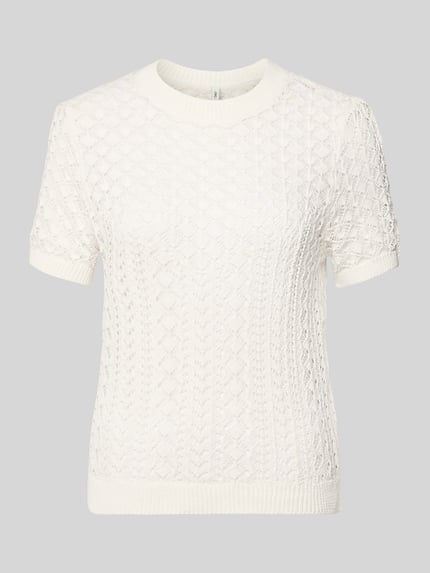 Produktfoto, Regular Fit T-Shirt aus Baumwoll-Mix Modell 'SAGA' von Only, jednolity kolor, półprzezroczysta dzianina, okrągły dekolt, krótki rękaw, ściągacz na rękawach i dole, damska koszulka