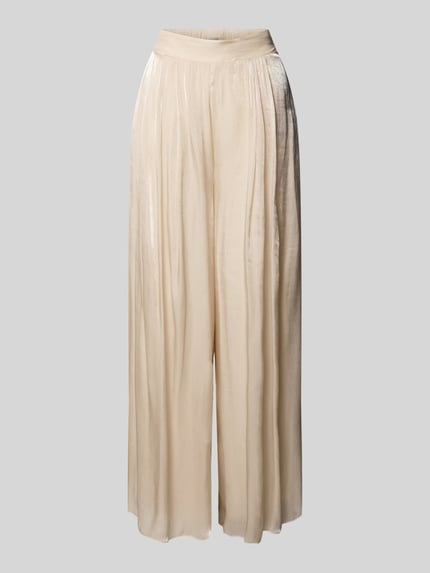 Produktfoto, Wide Leg Hose aus fließendem Stoff mit elastischem Bund von Rinascimento, schimmernde beige Damen Hose, glatte Struktur, locker fallend