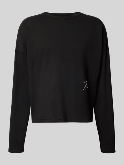 Produktfoto, czarny Regular Fit Longsleeve aus Baumwolle od RHUDE, wyhaftowane logo, okrągły dekolt, długość tyłu w rozmiarze M: 62 cm