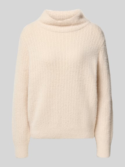 Produktfoto, Strickpullover mit Woll-Anteil und Stehkragen von monari, beige Farbe, gerippte Abschlüsse, Regular Fit, weiche Textur