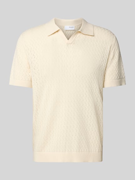 Selected Koszulka polo o kroju regular fit z efektem szydełkowym model ‘LINO’ Złamany biały 2