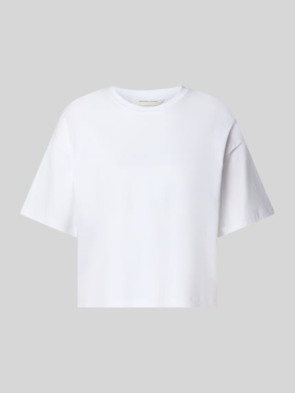 Produktfoto, weißes Boxy Fit T-Shirt mit Rundhalsausschnitt Modell 'Moa Melea' von MSCH Copenhagen, reine Baumwolle, schlichte Form