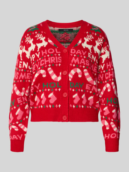VERO MODA Cardigan mit weihnachtlichem Schriftzug-Motiv Rot 2