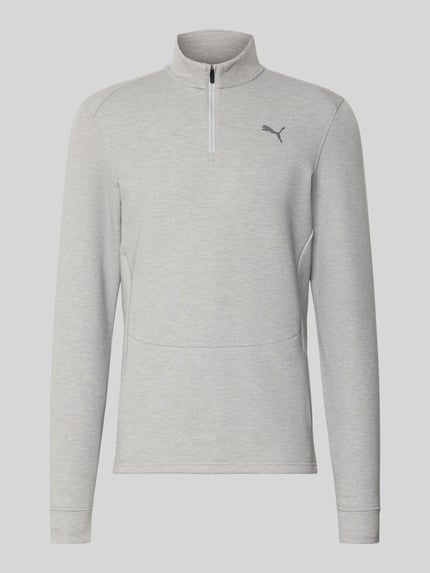 Produktfoto, Bluza Sweatshirt mit Label-Detail Modell 'CLOUDSPUN' von PUMA PERFORMANCE, elastyczna mieszanka materiałów z dodatkiem lyocellu, prosty krój, kołnierz zapinany, detal z logo, długość tyłu w rozmiarze M: 74 cm, długość rękawów w rozmiarze M: 74 cm, jasnoszara, gładka faktura