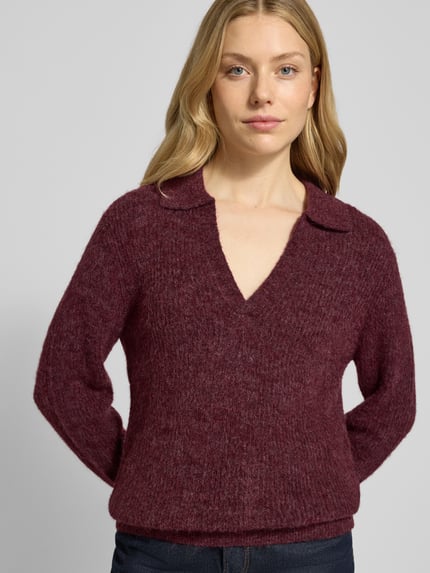 FREE/QUENT Slim Fit Strickpullover mit Woll-Anteil Modell 'Hil' Bordeaux 3