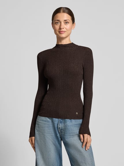 GUESS Slim Fit Rollkragenpullover mit Glitzergarn Modell 'Isabel' Dunkelbraun 4