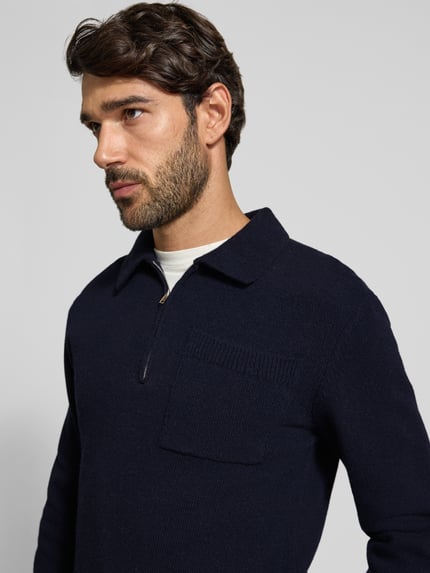 Casual Friday Strickpullover aus Woll-Mix mit Polokragen Modell 'FELIPO' Marine Melange 3