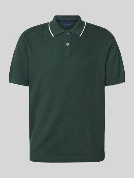 Productfoto, Regular Fit Poloshirt met contrastbies van Christian Berg Men, katoen, structuurpatroon, polokraag, korte knoopsluiting, donkergroen