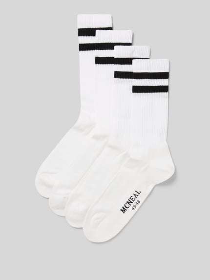 Produktfoto, Socken z detalem z logo w zestawie 4 szt. od MCNEAL, mieszanka bawełny ekologicznej ze stretchem, elastyczne ściągacze, białe z czarnymi paskami
