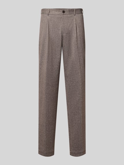 Produktfoto, Straight Fit Stoffhose mit Baumwoll-Anteil von bugatti in Braun, Material-Mix, Kellerfalten, Eingrifftaschen, Frontansicht