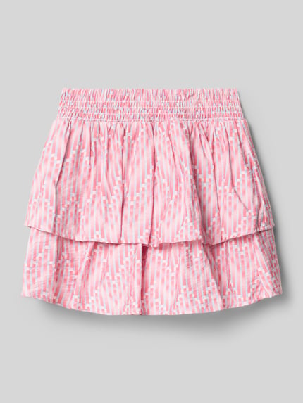 Productfoto, Rock aus Viskose-Mix mit Rüschenbesatz van Garcia, roze met witte strepen, plooien-look, elastische taille, kinderrok