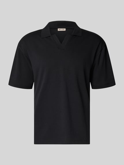 Produktfoto, Boxy Fit Poloshirt aus Baumwoll-Mix Modell 'CASPIAN AIRLEX' von Only & Sons, unifarben, kurzer Polokragen, Label Patch, Jersey-Textur