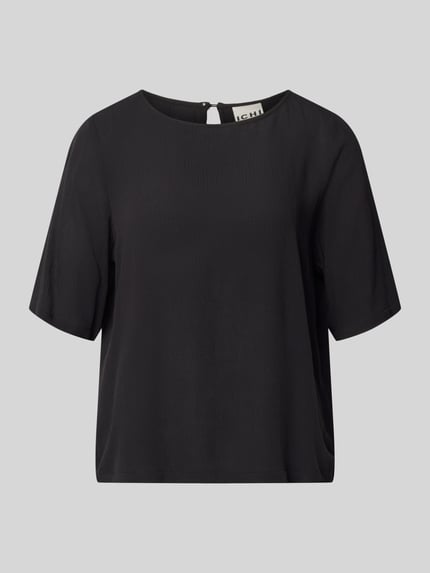 Produktfoto, Relaxed Fit T-Shirt aus reiner Viskose Modell 'Marrakech' von ICHI, Damen T-Shirt in Schwarz, Kurzarm, strukturierte Oberfläche, Rundhalsausschnitt