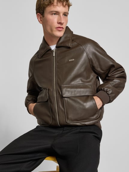 PEGADOR Regular Fit Jacke in Leder-Optik Modell 'MORANO' Dunkelbraun 3