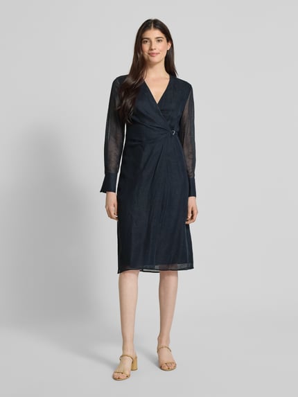 BOSS Knielanges Kleid aus Viskose-Leinen-Mix Modell 'Dosala' Marine 4