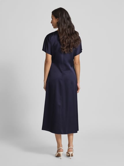 COMMA Midi-jurk van viscosemix met knoopdetail Marineblauw - 5