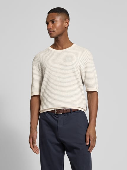 Manuel Ritz Regular Fit Strickshirt aus Leinen-Mix mit Baumwoll-Anteil Offwhite 4