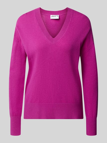 Jake*s Casual Pullover aus Wolle mit V-Ausschnitt Violett 2
