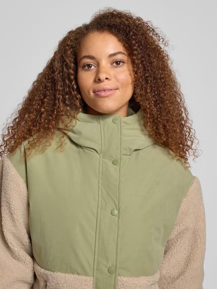 Mazine Regular fit jack met imitatiebont, model 'Blocking' Rietgroen - 3